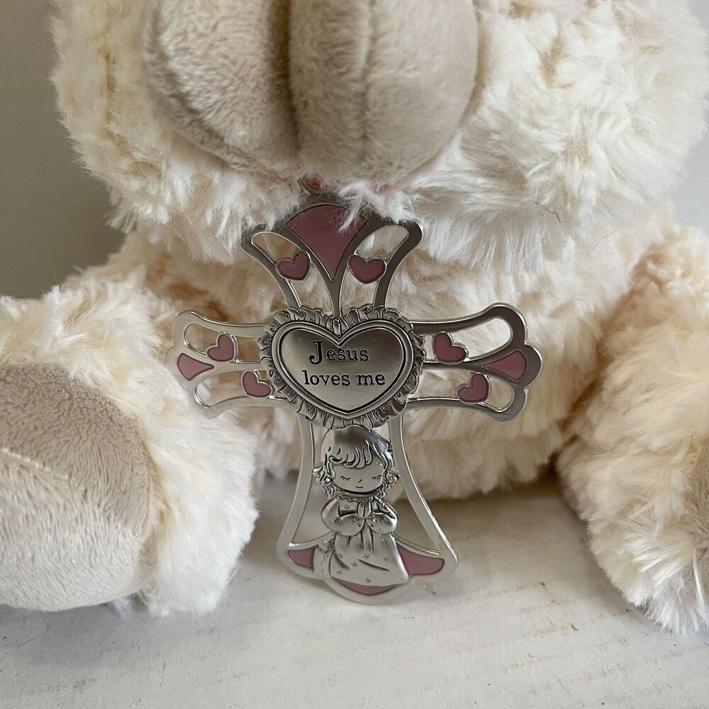 Ganz Pink Serenity Lamb Plush With Metal Cross Christening Baptism Gift Baby Toy - Picture 2 of 7